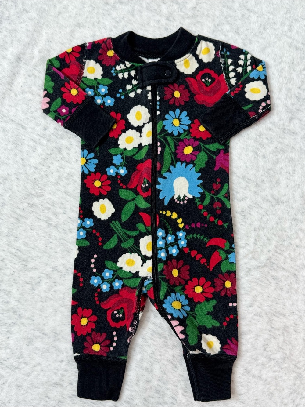 Hanna Andersson Festive Flowers Night Night Sleeper 0-3M Baby Cotton Black